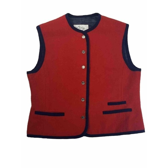 Vintage Lanz Originals Women’s Vest Size 13 Red Wool Blend - Picture 1 of 16